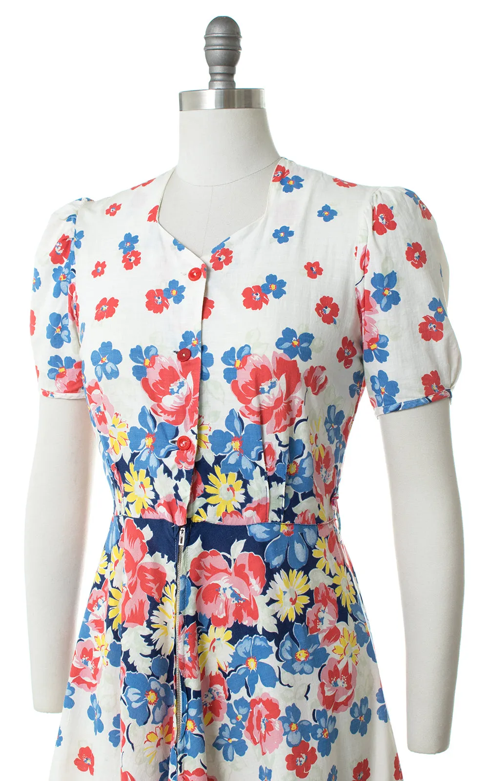 1940s Floral Cotton Maxi Dress | small/medium