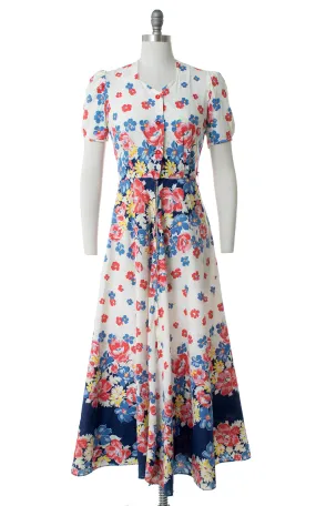 1940s Floral Cotton Maxi Dress | small/medium