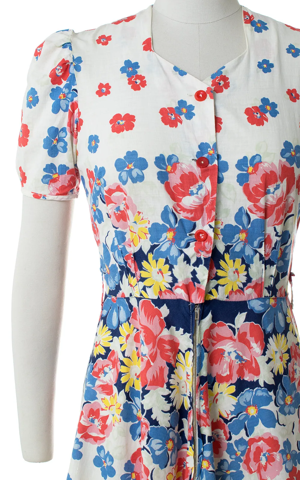 1940s Floral Cotton Maxi Dress | small/medium