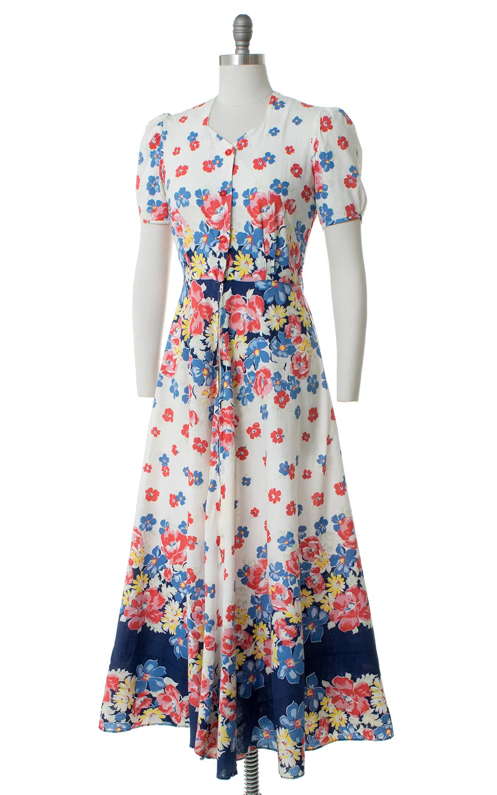 1940s Floral Cotton Maxi Dress | small/medium