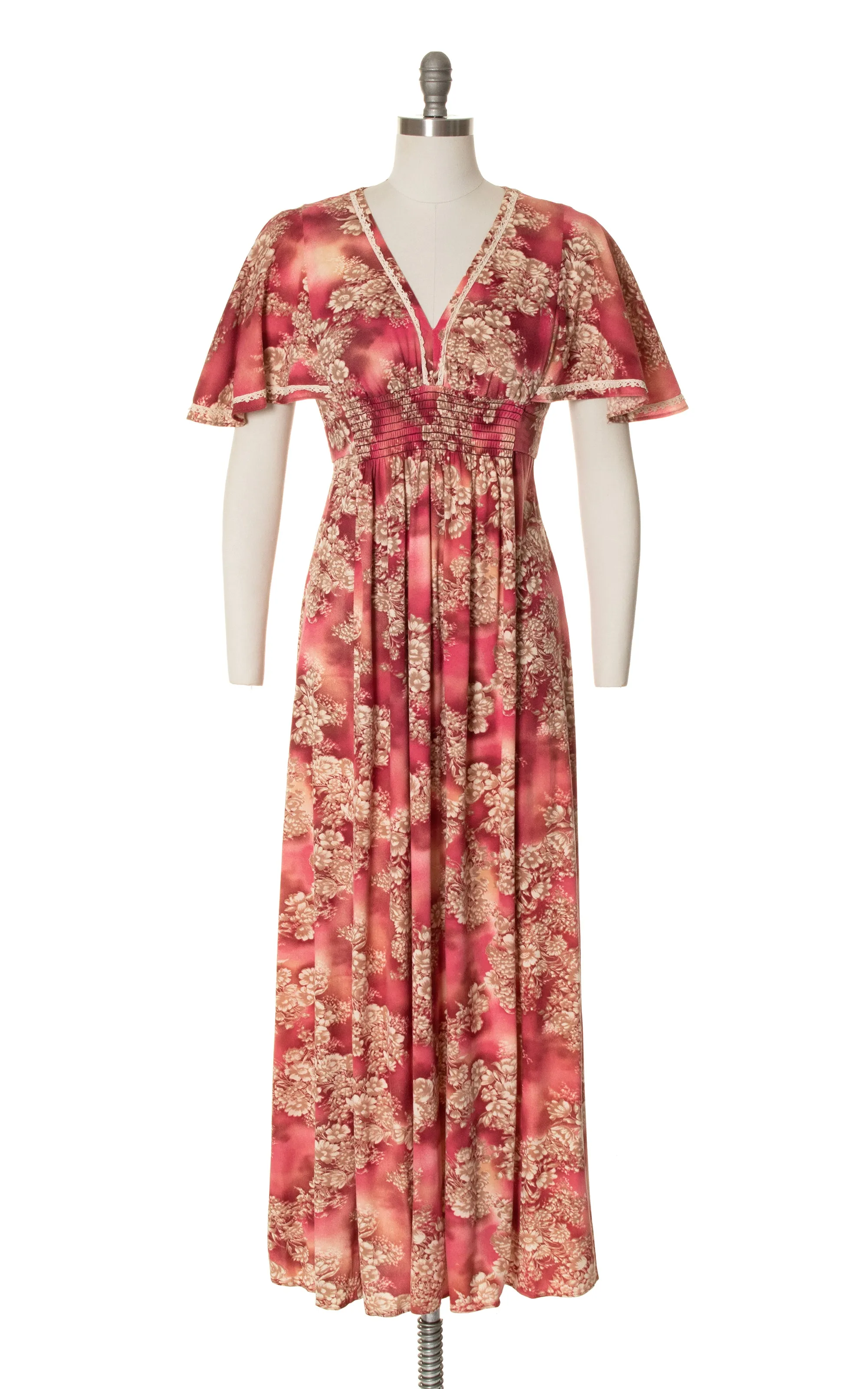 1970s Floral Capelet Sleeve Maxi Dress | small/medium