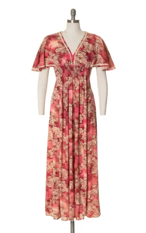 1970s Floral Capelet Sleeve Maxi Dress | small/medium