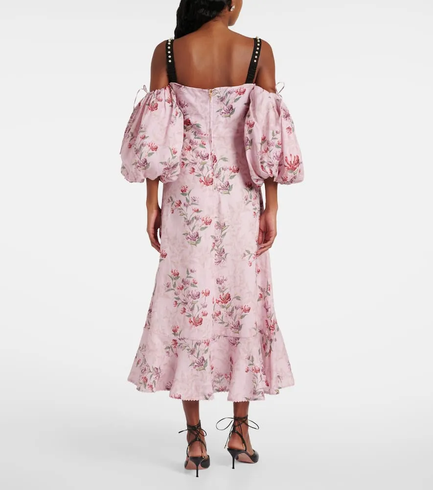 Agua by Agua Bendita Mercedes Wisteria floral linen midi dress