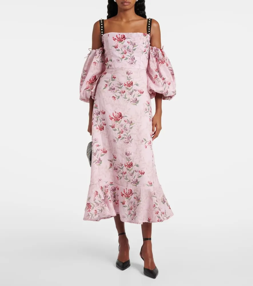 Agua by Agua Bendita Mercedes Wisteria floral linen midi dress