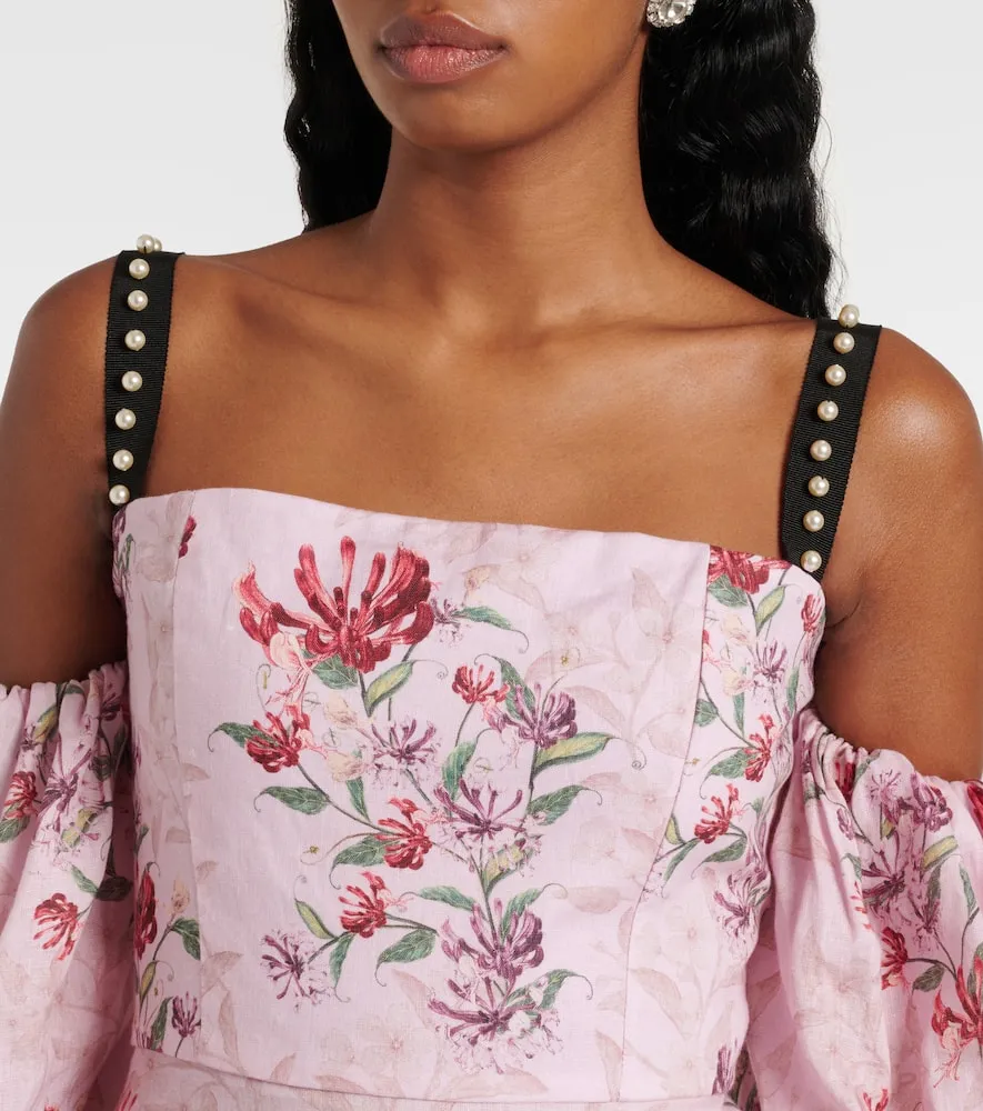 Agua by Agua Bendita Mercedes Wisteria floral linen midi dress