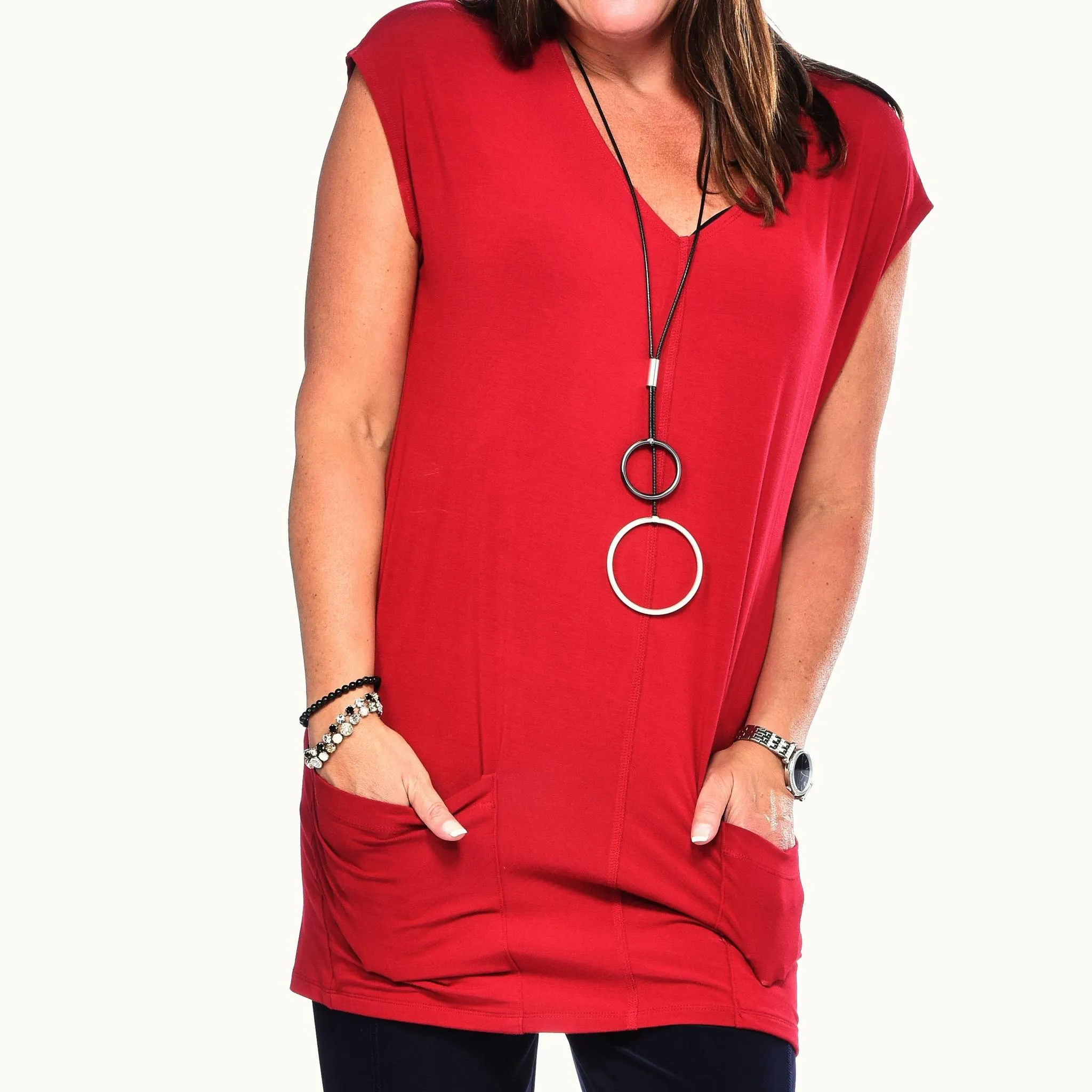 Bamboo Pocketed V-Neck Tunic