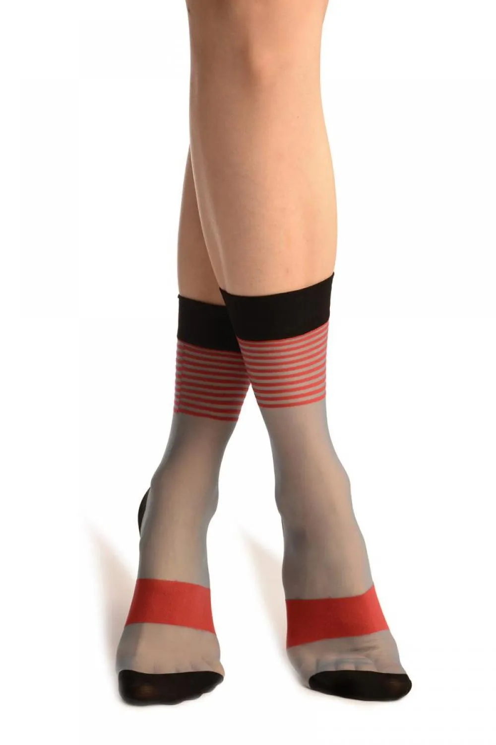 Blue With Red Stripes Ankle High Socks