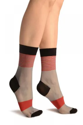 Blue With Red Stripes Ankle High Socks