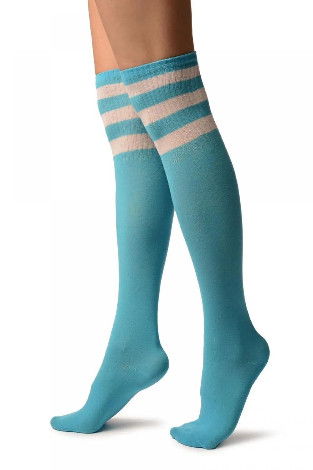 Blue With White Stripes Referee Knee High Socks