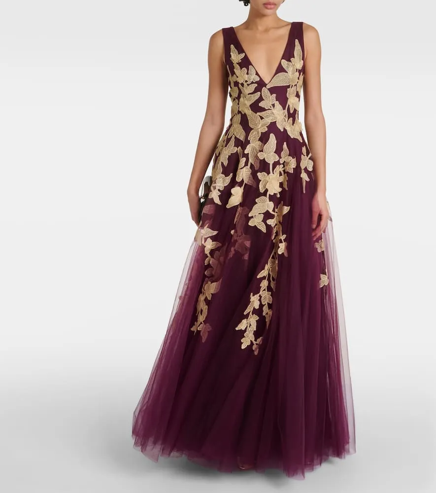 Costarellos Floral appliqu√É¬© tulle gown