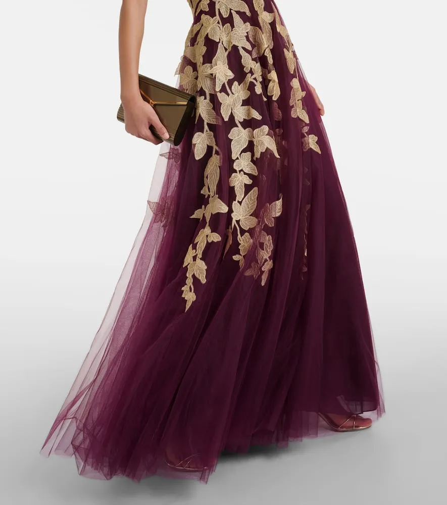 Costarellos Floral appliqu√É¬© tulle gown