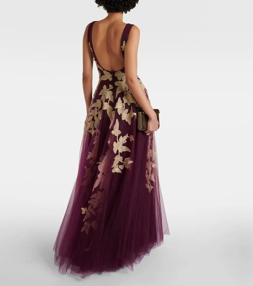 Costarellos Floral appliqu√É¬© tulle gown