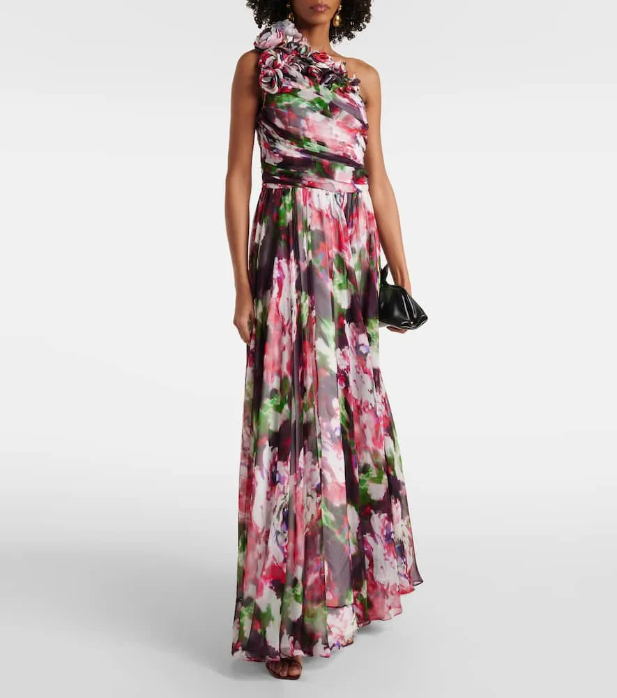 Costarellos Jera floral silk georgette gown