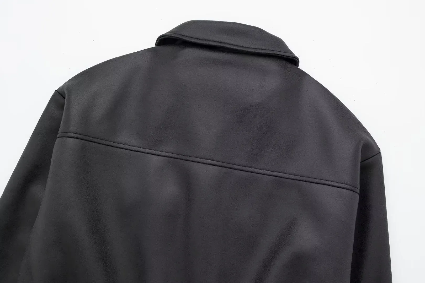 Faux Leather Zip Up Bomber Jacket