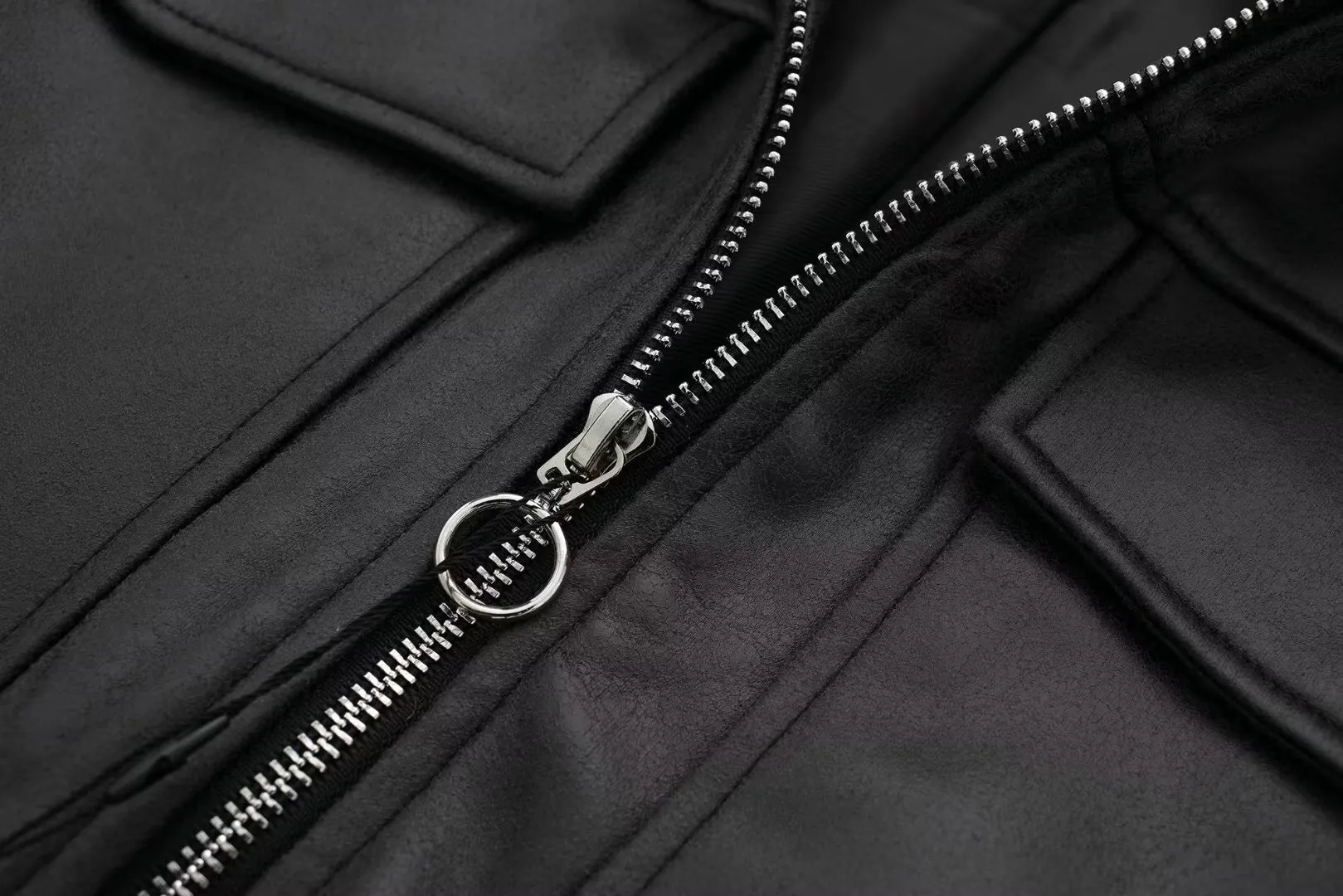 Faux Leather Zip Up Bomber Jacket