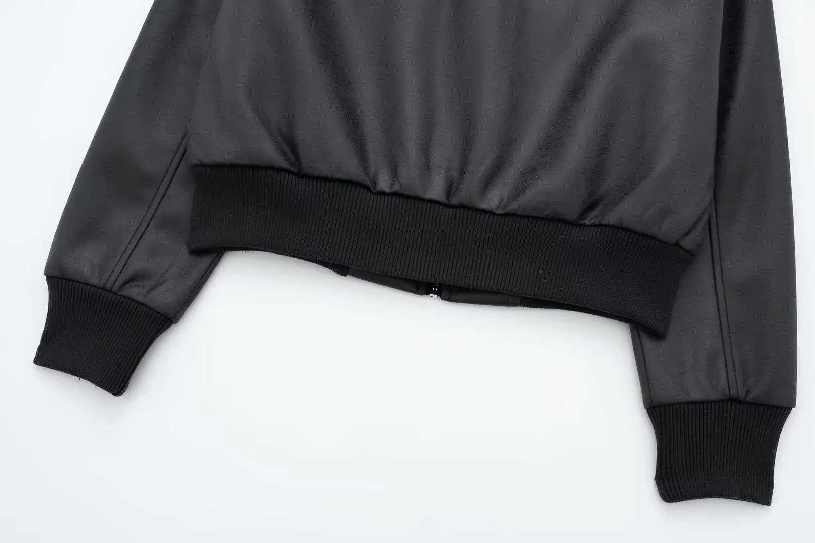 Faux Leather Zip Up Bomber Jacket