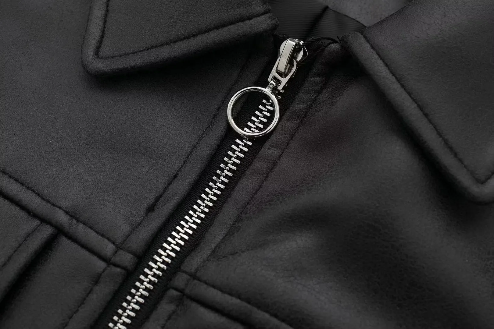 Faux Leather Zip Up Bomber Jacket