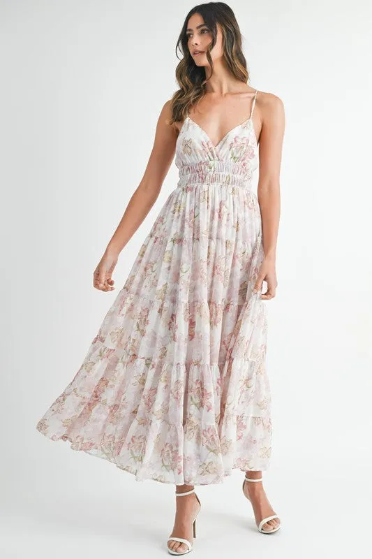 FLORAL PRINT TIERED CAMI MAXI DRESS