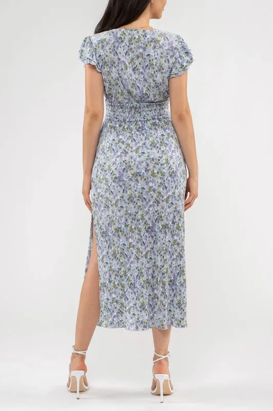 FLORAL V NECK MIDI DRESS