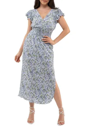 FLORAL V NECK MIDI DRESS