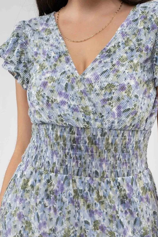 FLORAL V NECK MIDI DRESS
