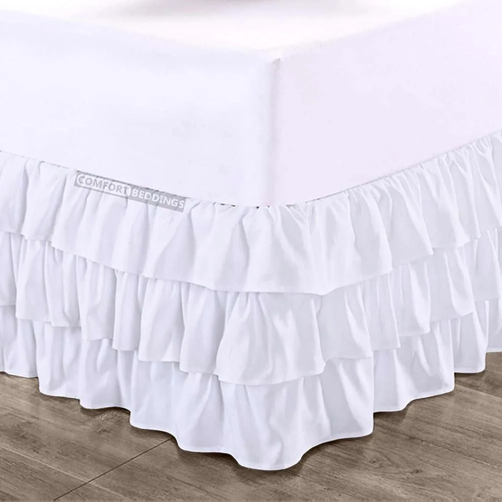 LUXURY WHITE MULTI RUFFLE BED SKIRT