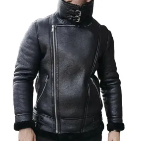 Men's Black B3 Classic Faux Shearling Bomber Leather Jacket