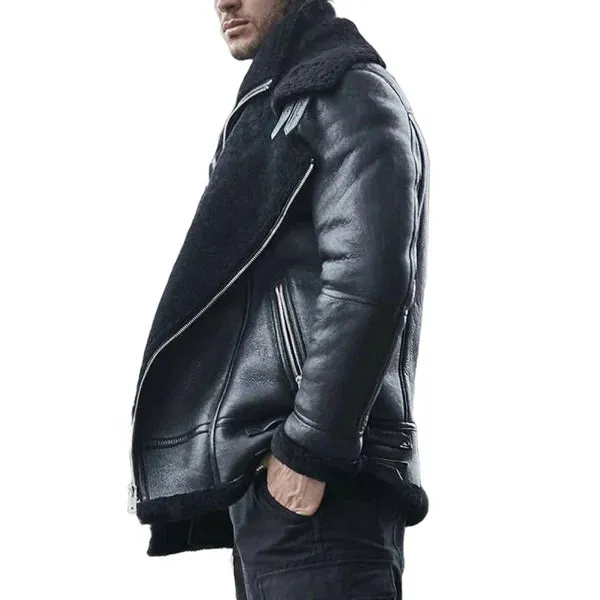 Men's Black B3 Classic Faux Shearling Bomber Leather Jacket