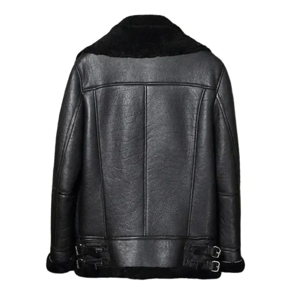 Men's Black B3 Classic Faux Shearling Bomber Leather Jacket