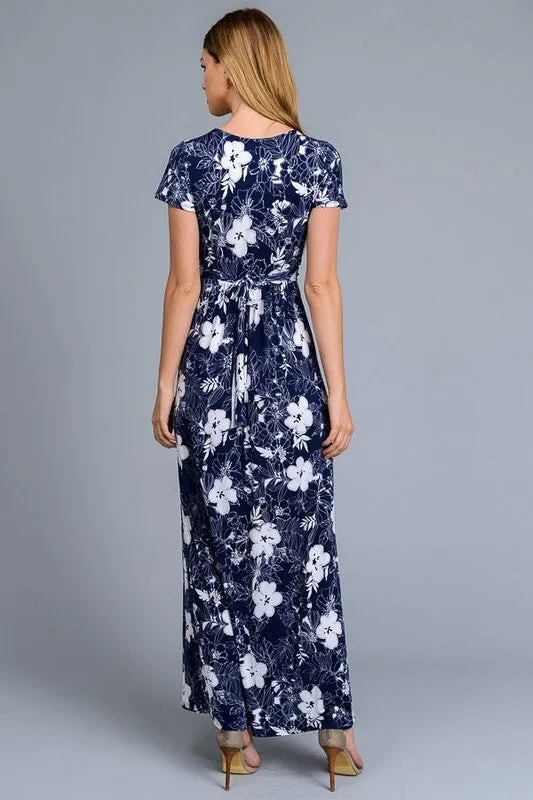 Navy and White Floral Maxi