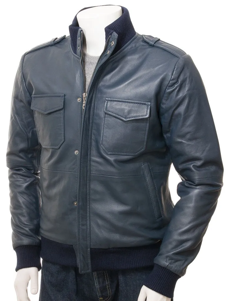 New Astounding Midnight Blue Bomber Casual Leather Jacket