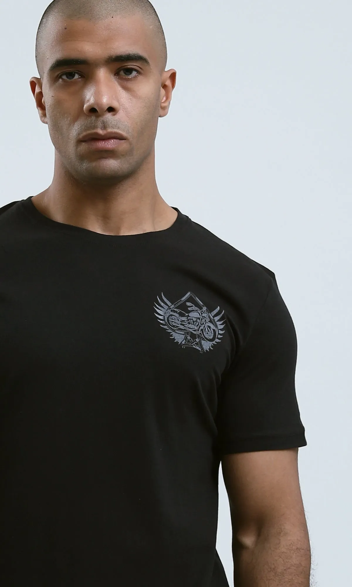O190167 Slip On Regular Fit Printed "Motorcycle" Black Tee