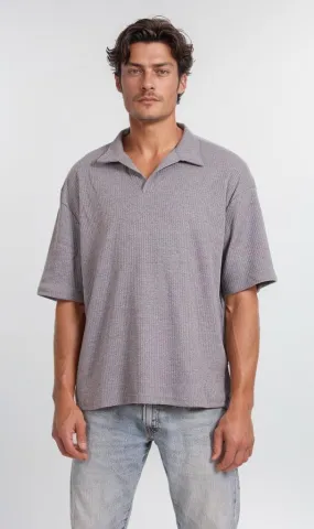 R205809 - Textured Polo Collar T-Shirt  Ash Grey
