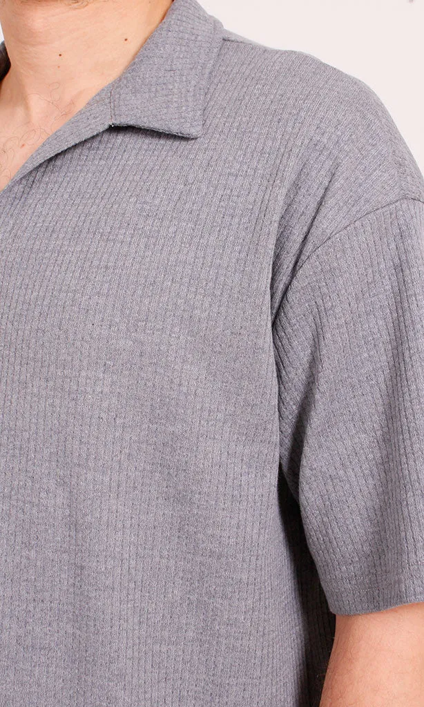 R205809 - Textured Polo Collar T-Shirt  Ash Grey