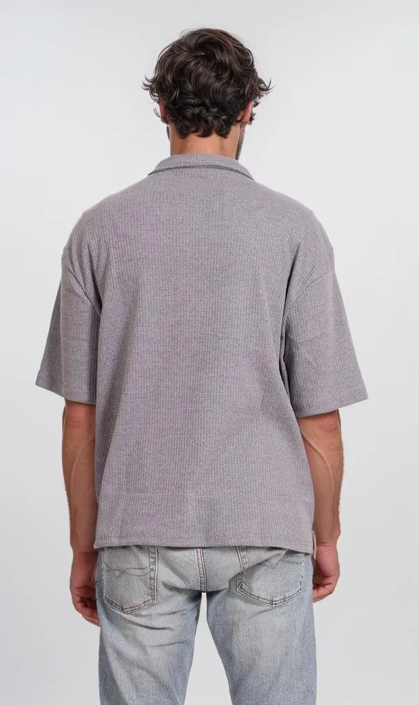 R205809 - Textured Polo Collar T-Shirt  Ash Grey