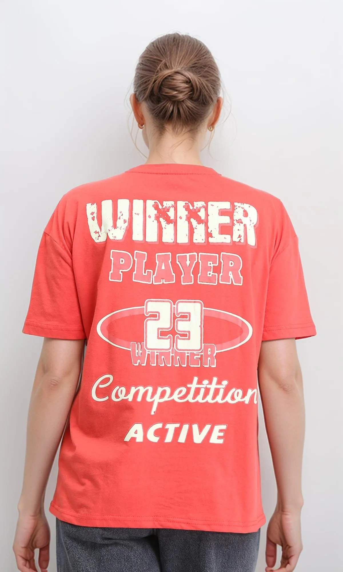 R207865 - Front & Back Print Short Sleeves Tee - Coral Red