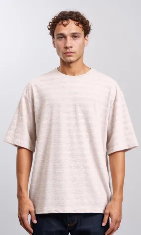 R208467 - Crew Neck Striped Cotton Tee - Beige