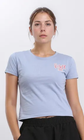R208602 - "Flower Girl" Printed Cotton Short Tee - Greyish Blue