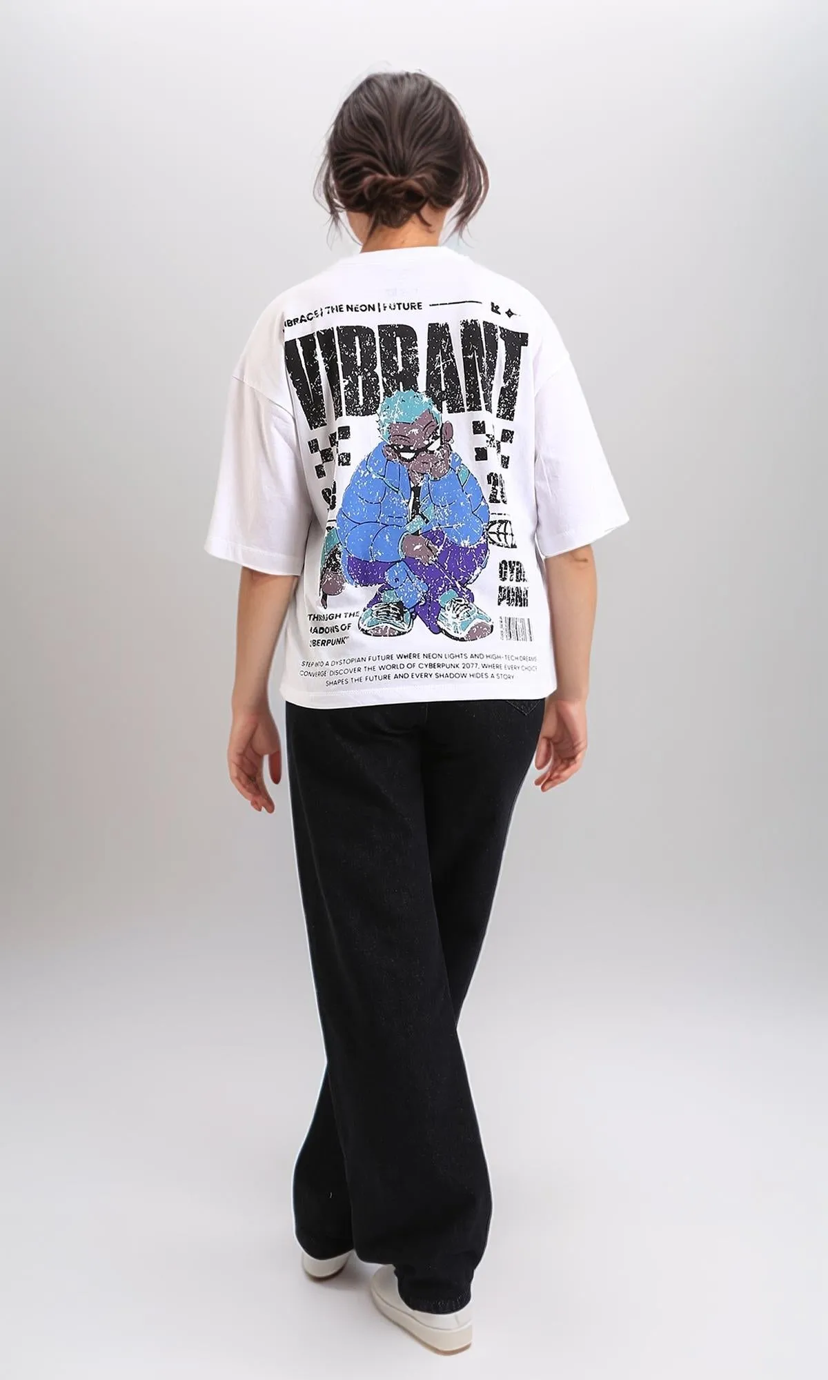 R208603 - Crew Neck Printed Cotton Tee - White