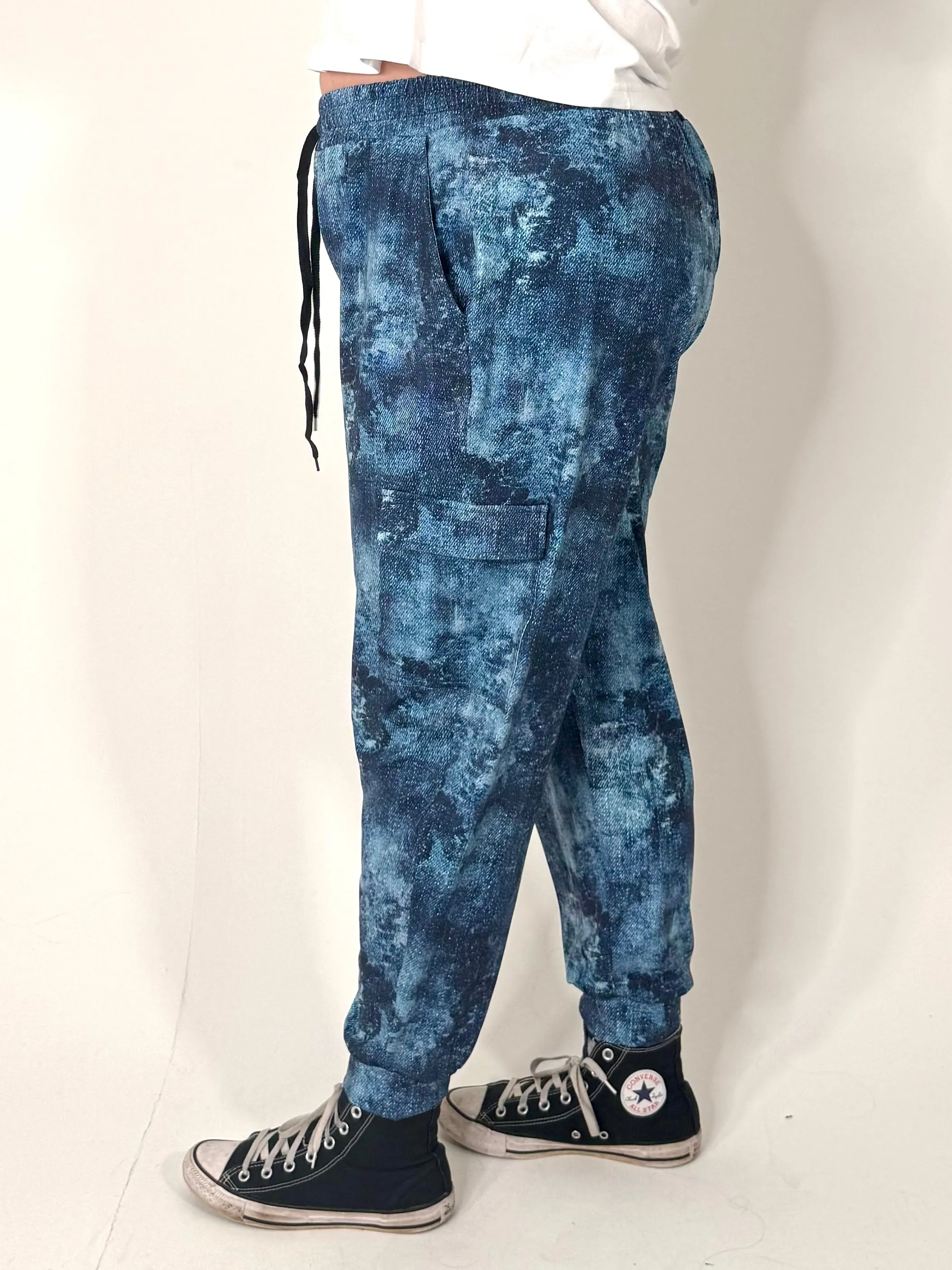 Stone-Washed Denim Look Super Soft Pocket Cargo Joggers