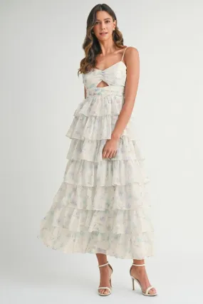SWEETHEART NECKLINE RUFFLE TIERED MIDI DRESS