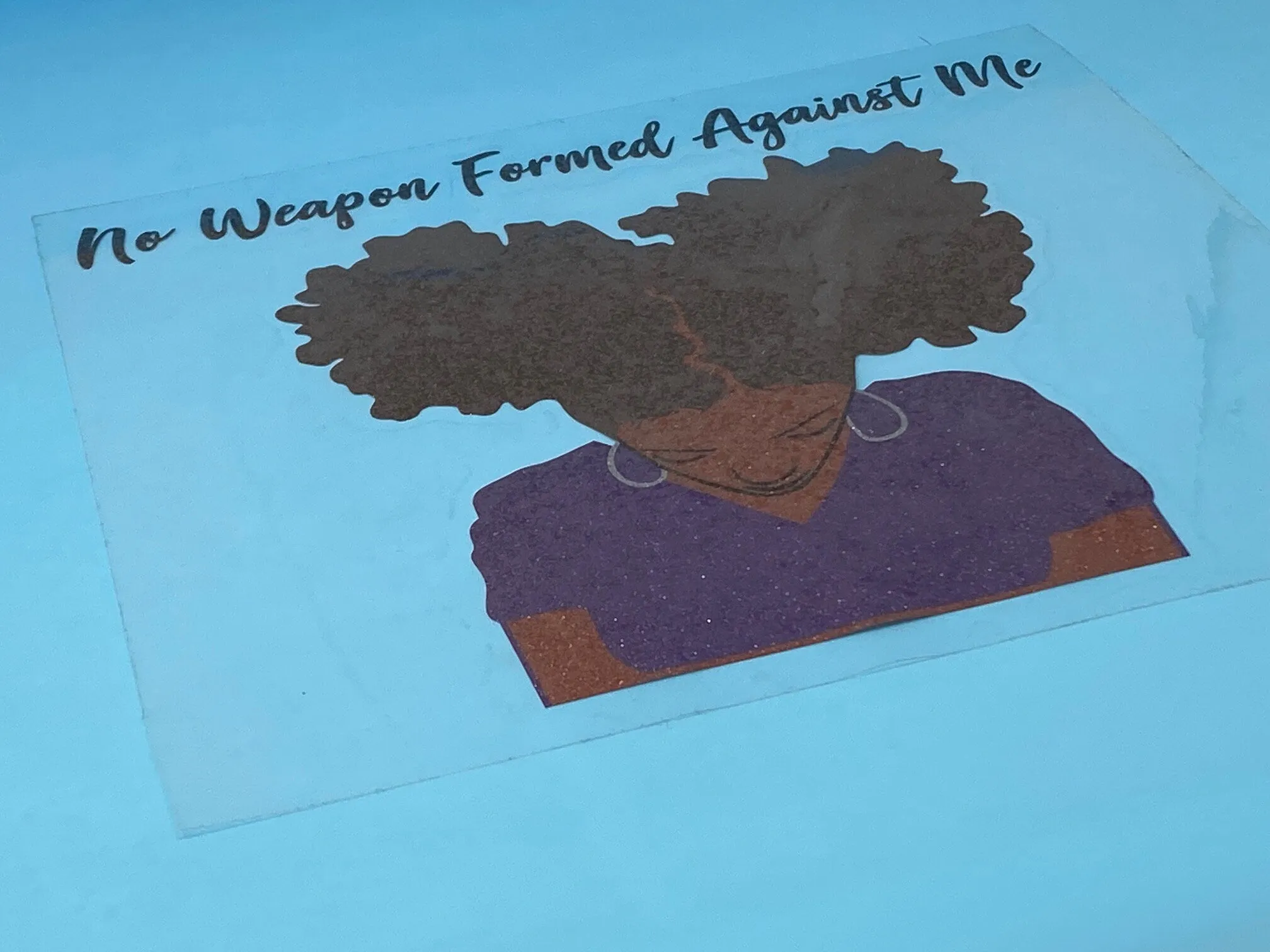 T-shirt Transfer Sheet, "No Weapon Formed Against Me"  for HEAT PRESSING on garments,T-Shirts, Sweaters, Htv Appliques, Etc.