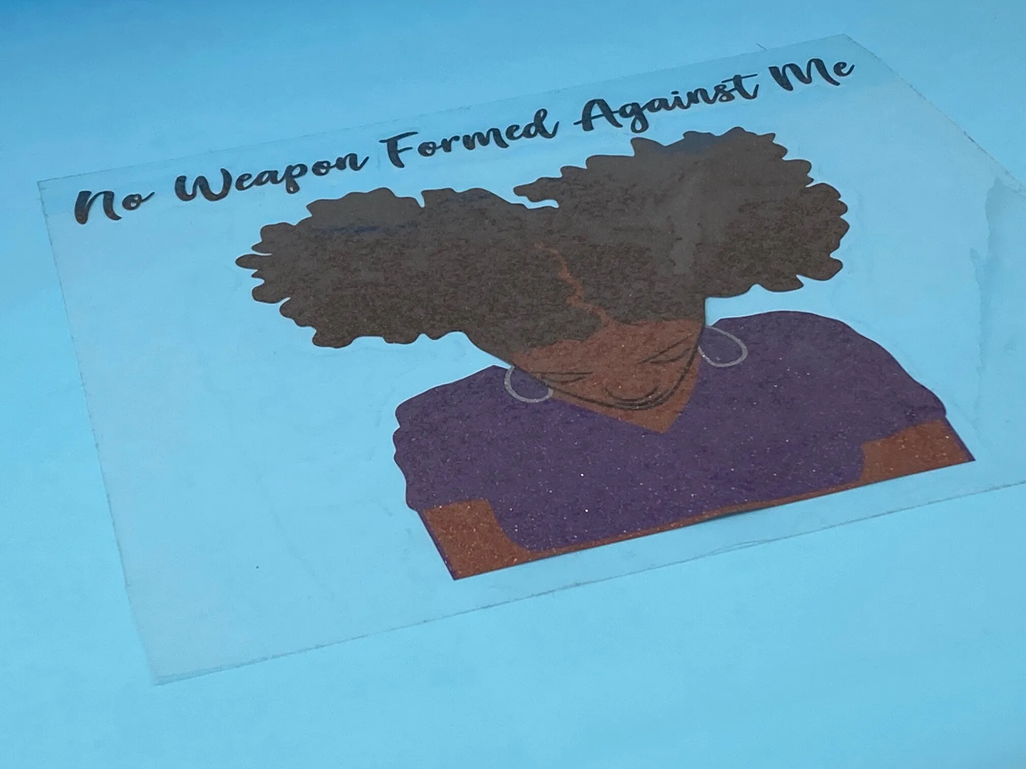 T-shirt Transfer Sheet, "No Weapon Formed Against Me"  for HEAT PRESSING on garments,T-Shirts, Sweaters, Htv Appliques, Etc.