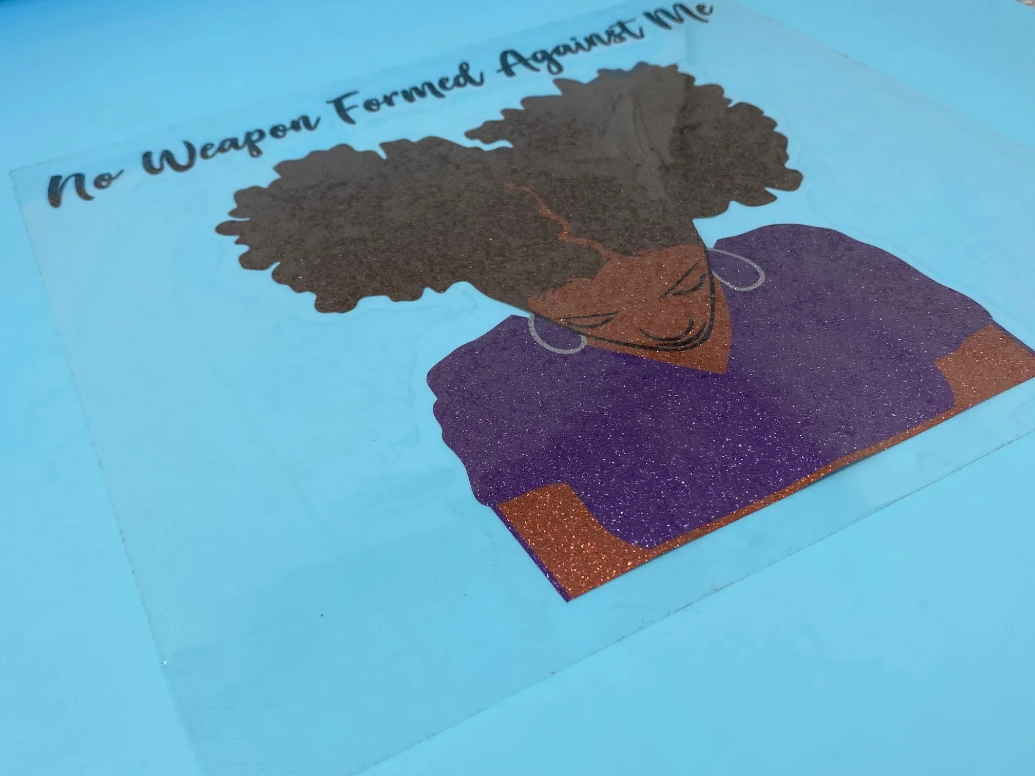 T-shirt Transfer Sheet, "No Weapon Formed Against Me"  for HEAT PRESSING on garments,T-Shirts, Sweaters, Htv Appliques, Etc.