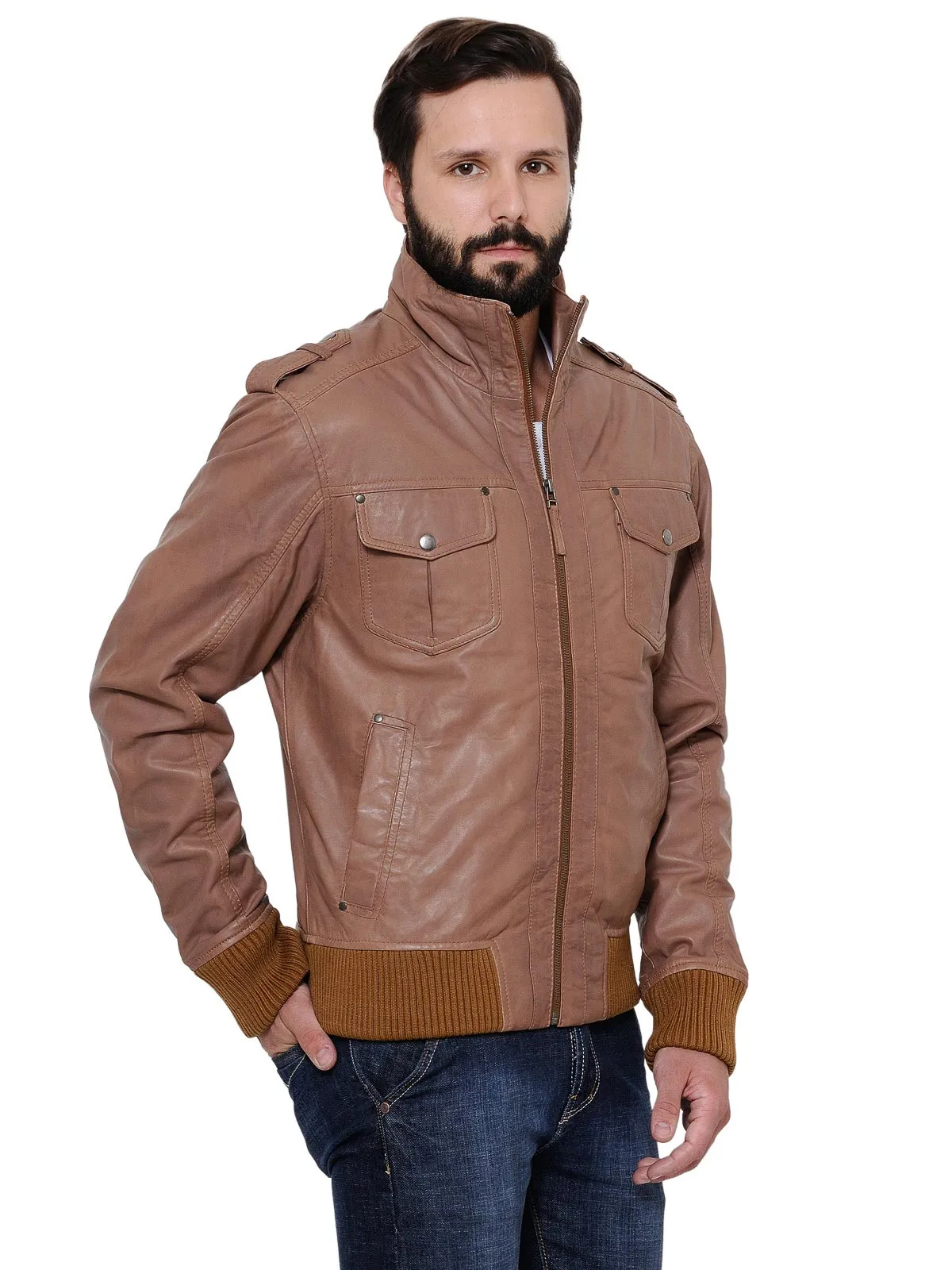 Teakwood Men's Tan Leather Bomber Jackets