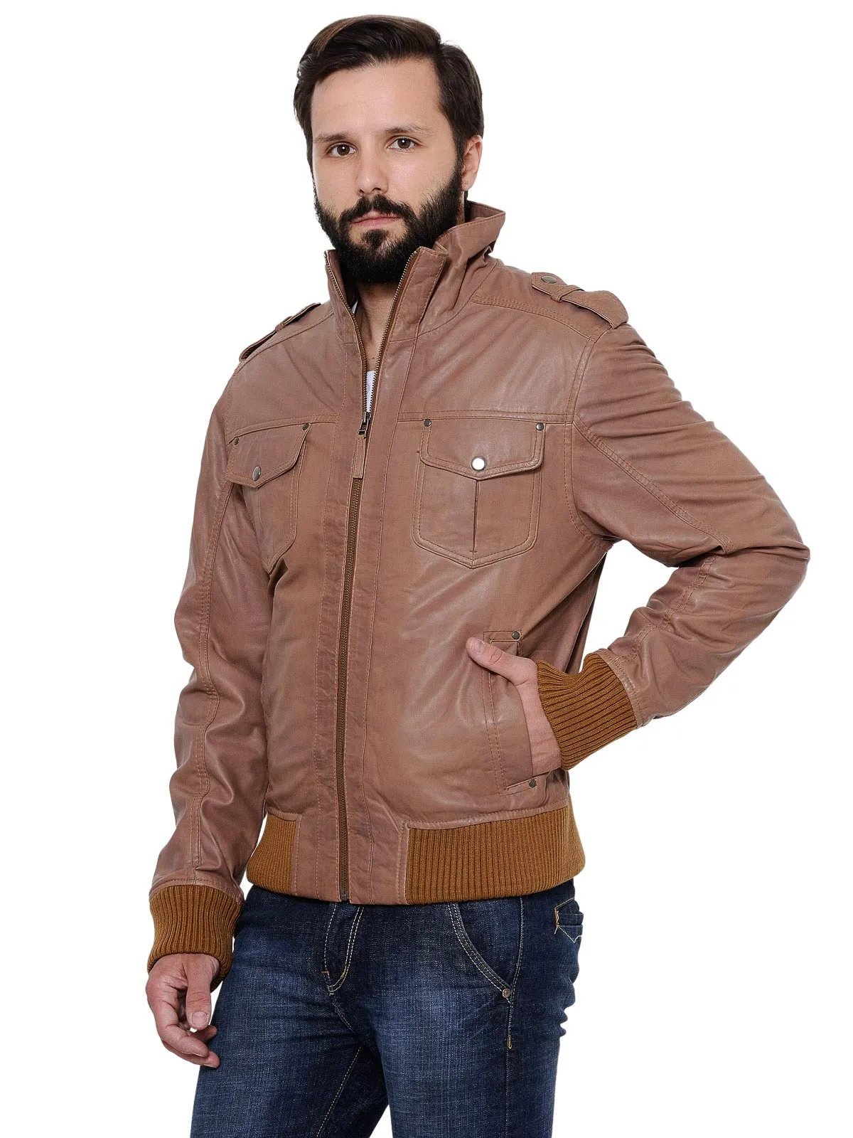 Teakwood Men's Tan Leather Bomber Jackets