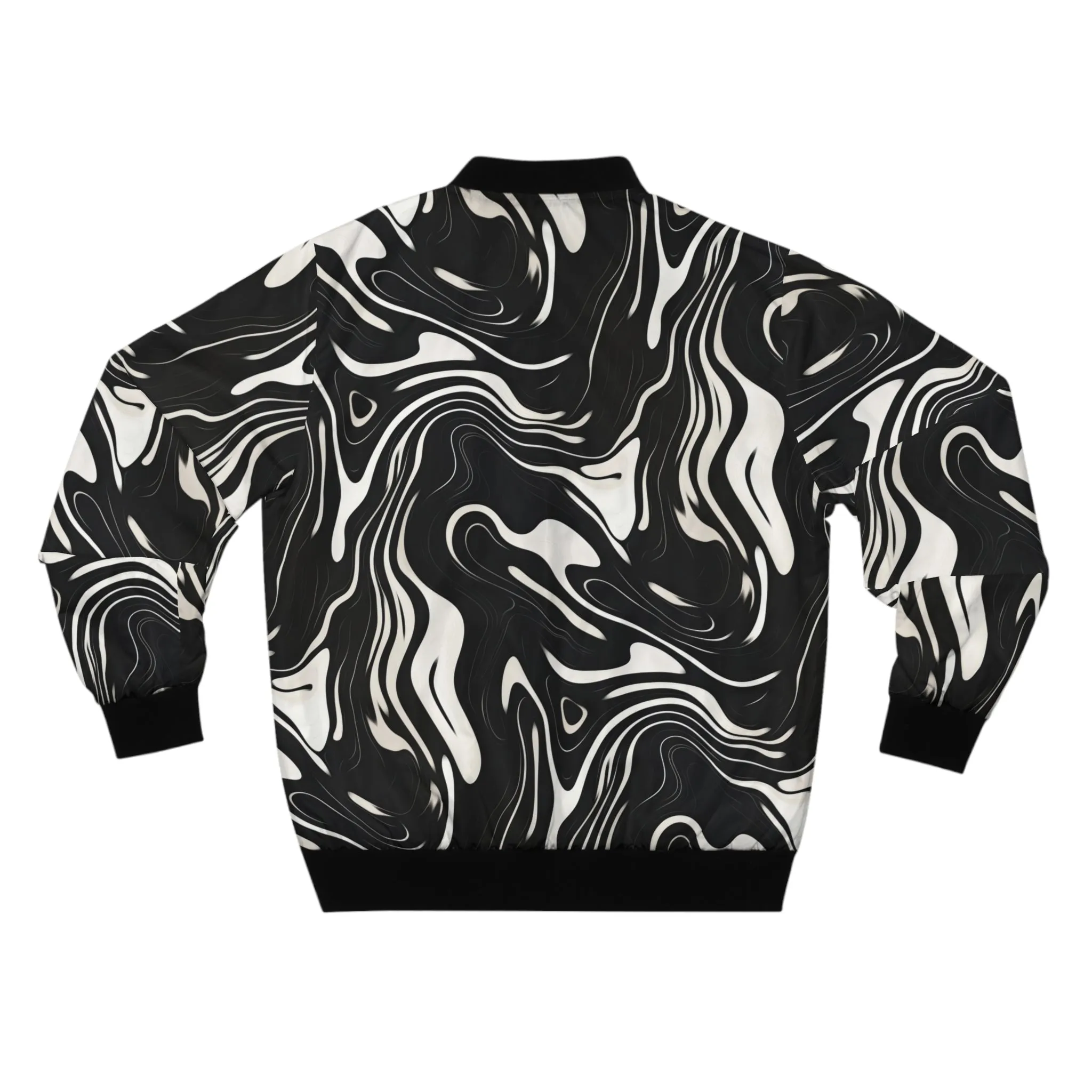 Wavy Black and White floating Ink Pattern Lightweight Bomber Jacket