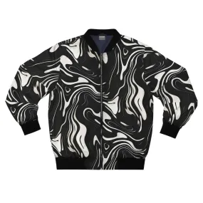 Wavy Black and White floating Ink Pattern Lightweight Bomber Jacket