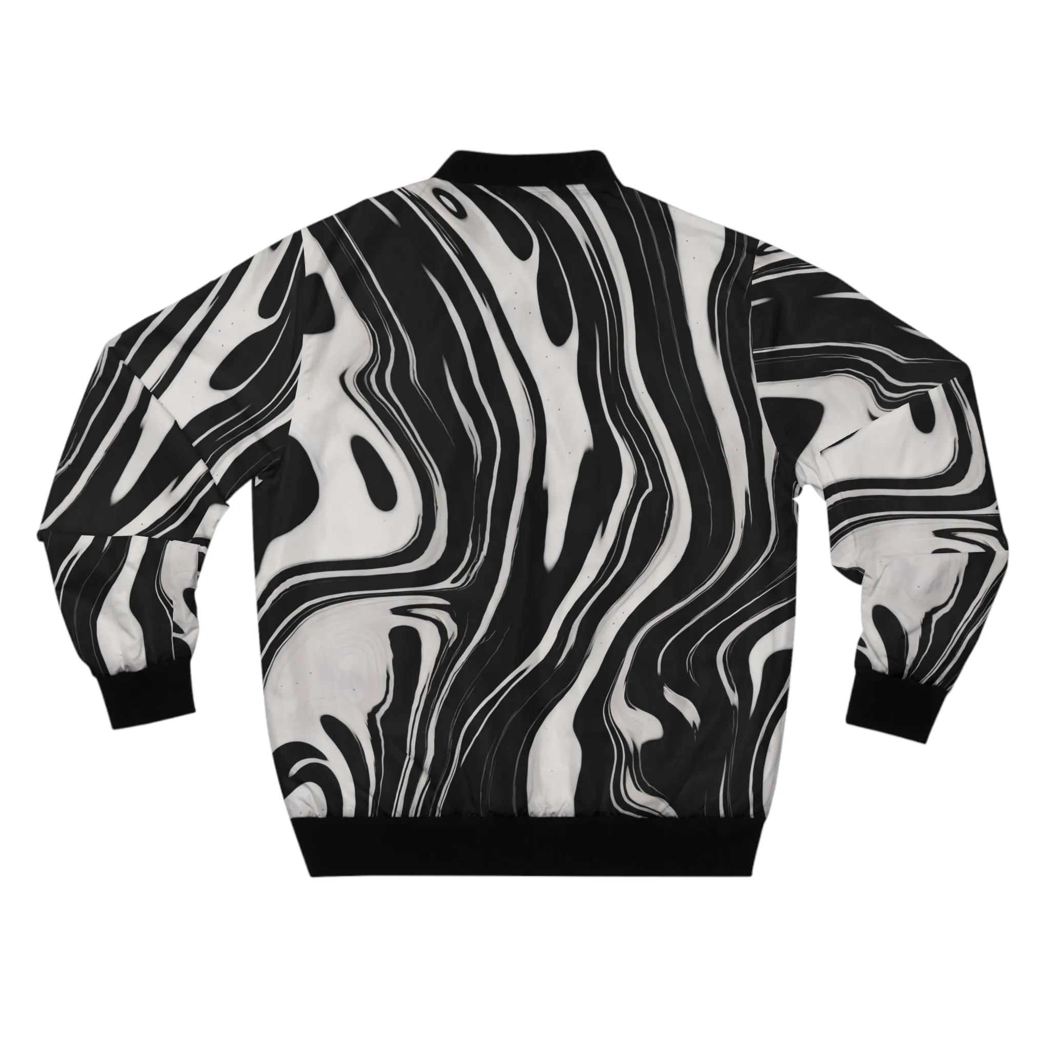 Wavy Black and White Ink Pattern Lightweight Bomber Jacket