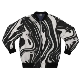 Wavy Black and White Ink Pattern Lightweight Bomber Jacket